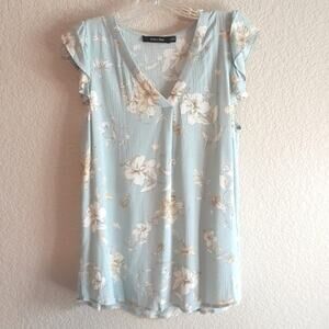Anthropologie Doe and Rae NEW Blue Floral Ruffled Sleeveless Blouse S